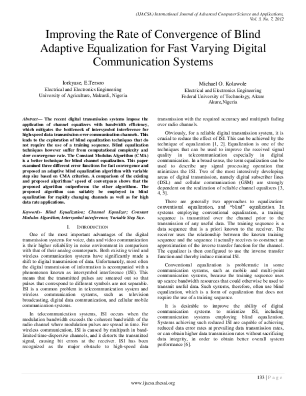 (PDF) Adaptive Equalization for Fast Varying Digital Communication