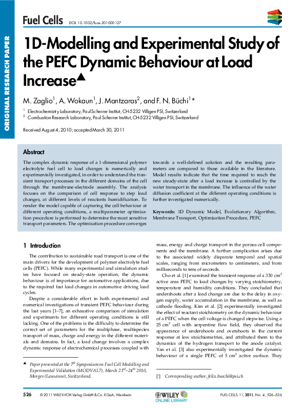 (PDF) 1D-Modelling and Experimental Study of the PEFC Dynamic Behaviour ...