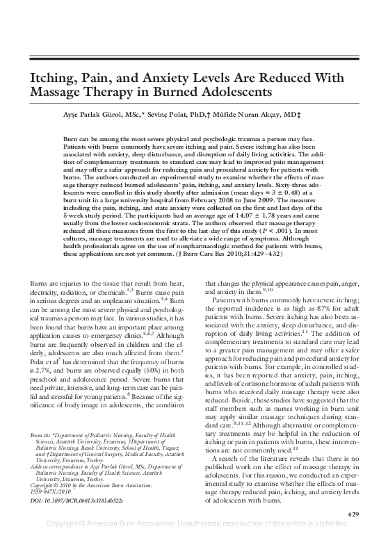 (PDF) Itching, Pain, and Anxiety Levels Are Reduced With Massage ...