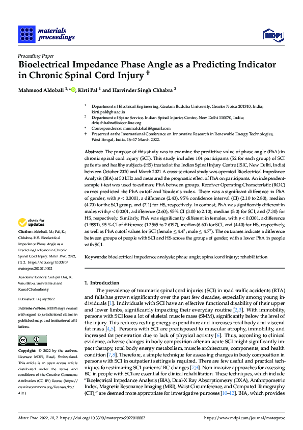(PDF) Bioelectrical Impedance Phase Angle as a Predicting Indicator in ...