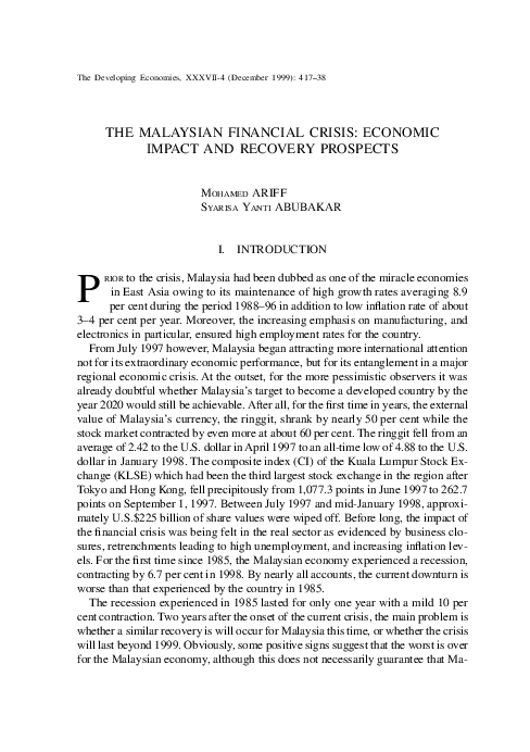 (PDF) The Malaysian Financial Crisis: Economic Impact and Recovery ...