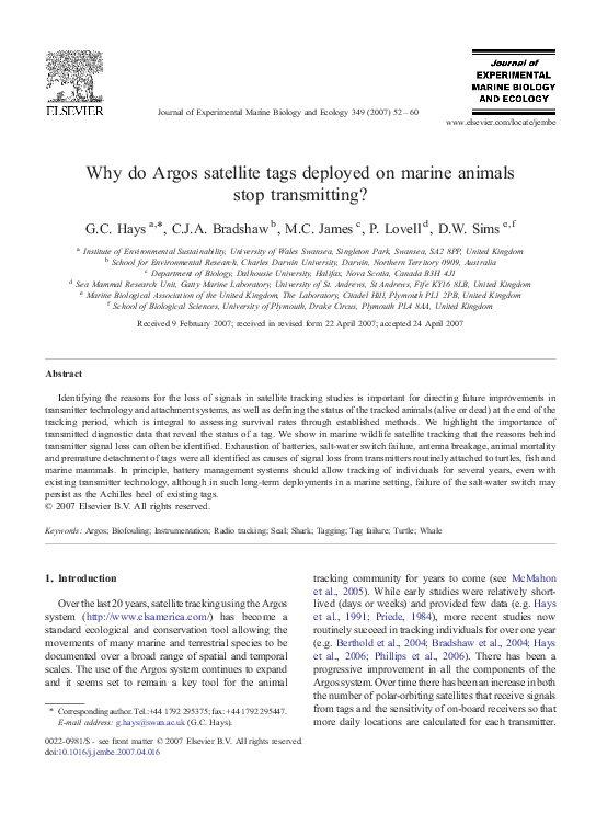 (PDF) Why do Argos satellite tags deployed on marine animals stop ...