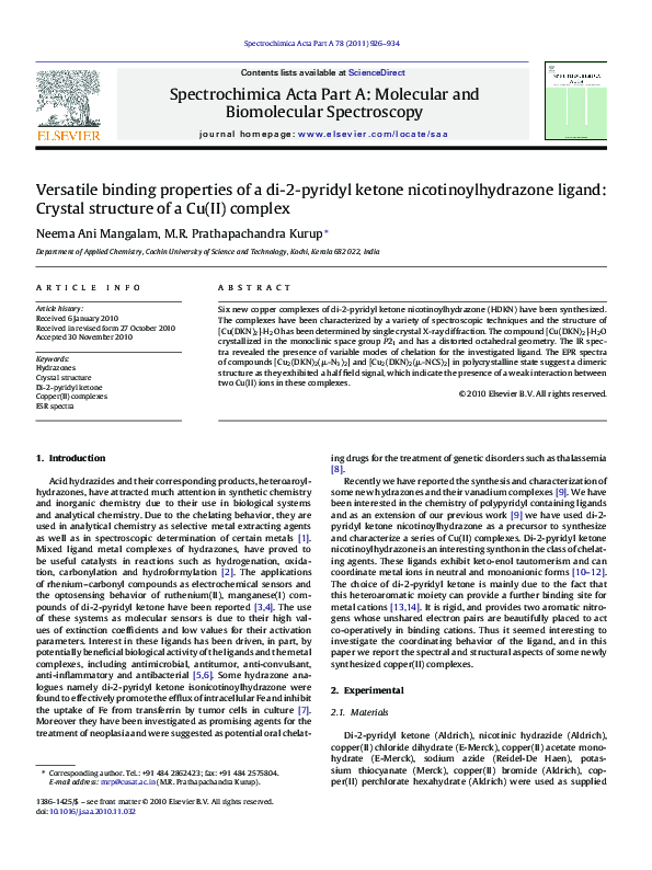 (PDF) Spectrochimica Acta Part A: Molecular and Biomolecular Spectroscopy