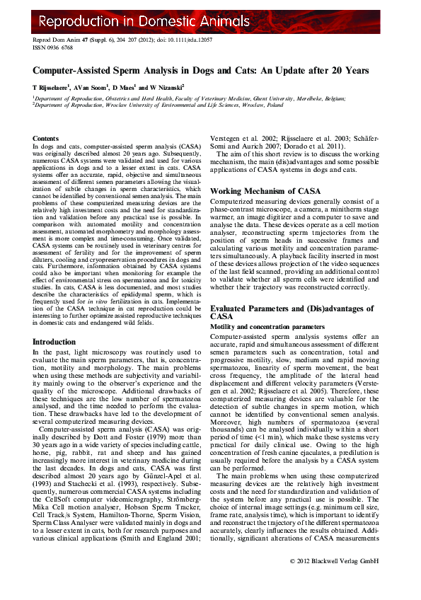 Picture of (PDF) Computer-Assisted Sperm Analysis in Dogs and Cats: An Update after 20 Years