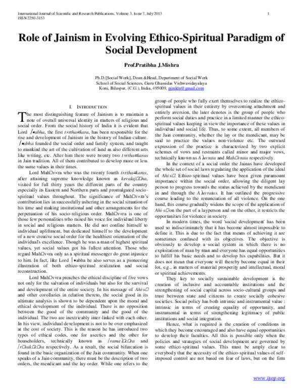 (PDF) Role of Jainism in Evolving Ethico-Spiritual Paradigm of Social ...
