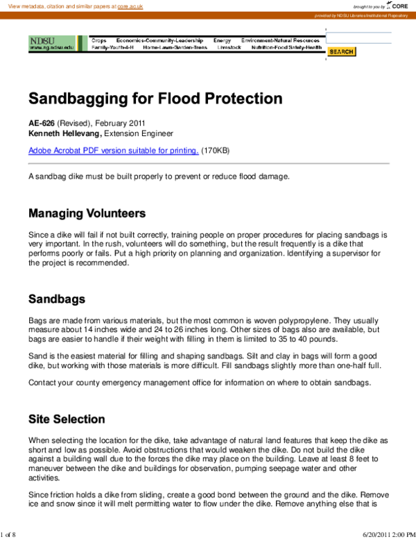 (PDF) Sandbagging for flood protection