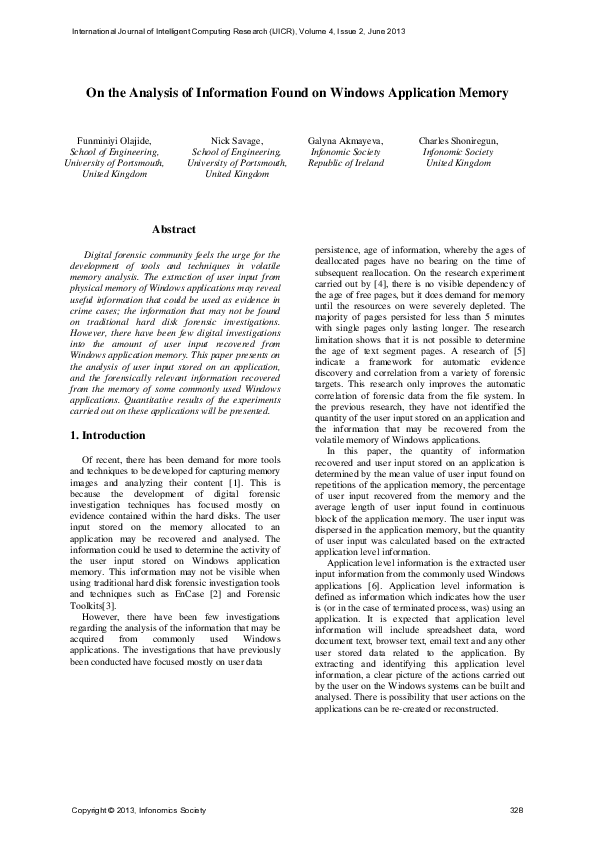 (PDF) On The Analysis Of Information Found On Windows Application Memory