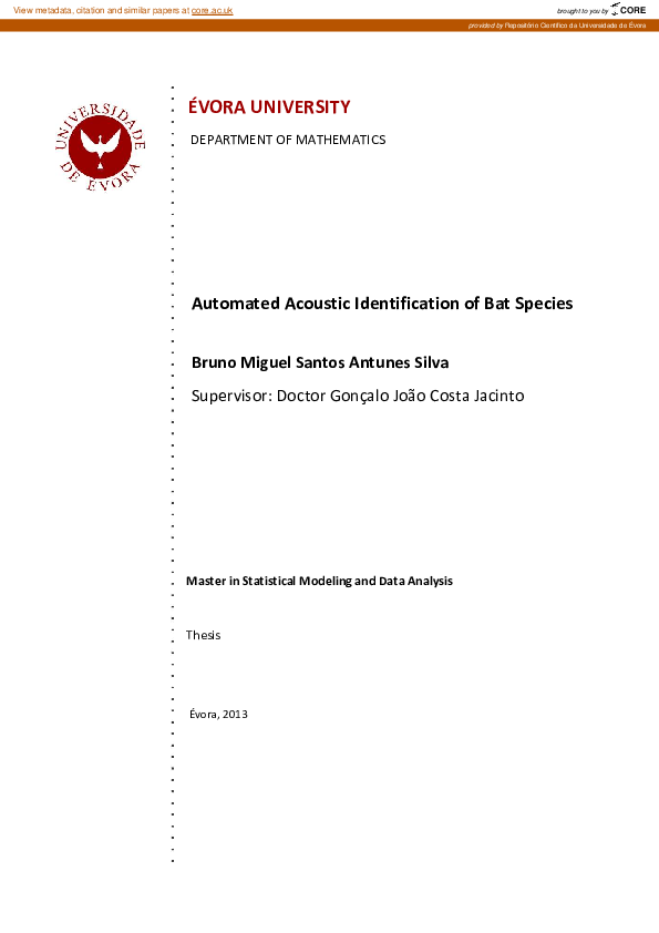 (PDF) Automated acoustic identification of bat species