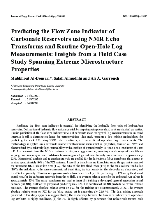 (PDF) Predicting the flow zone indicator of carbonate reservoirs using