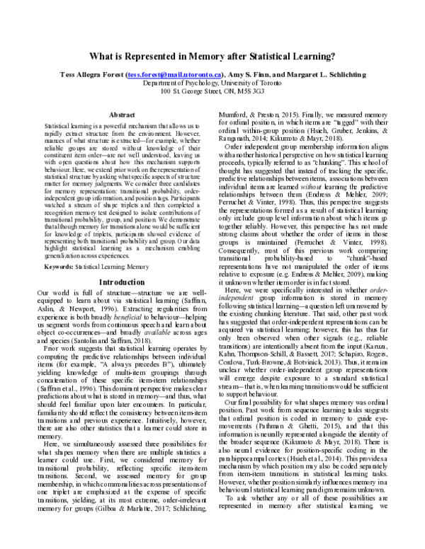 (PDF) What is represented in memory after statistical learning?