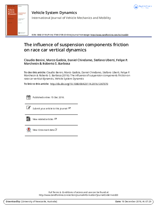 (PDF) The influence of suspension components friction on race car ...