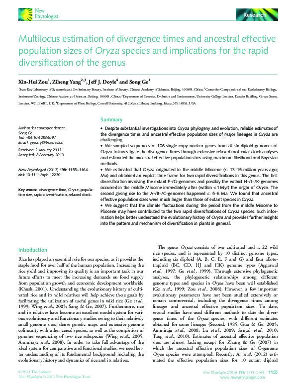 (PDF) Multilocus estimation of divergence times and ancestral effective ...