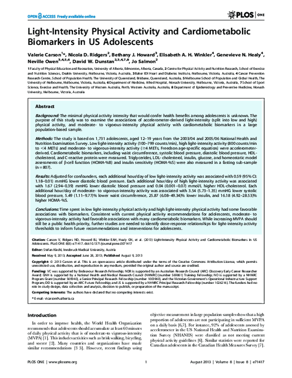 (PDF) Light-Intensity Physical Activity and Cardiometabolic Biomarkers ...
