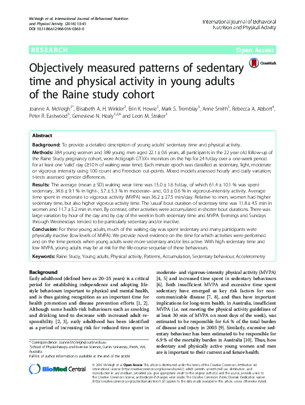 (PDF) Objectively measured patterns of sedentary time and physical ...