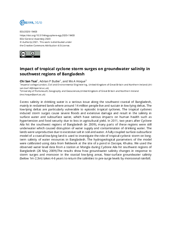 (PDF) Impact of tropical cyclone storm surges on groundwater salinity ...