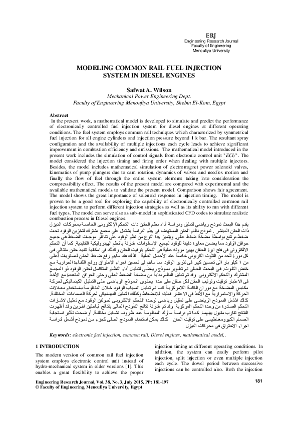 (PDF) Modeling Common Rail Fuel Injection System in Diesel Engines
