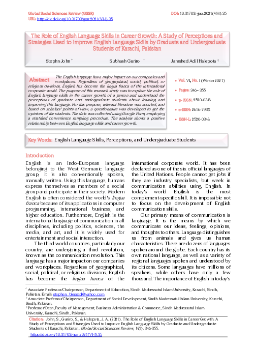 (PDF) The Role of English Language Skills in Career Growth: A Study of ...