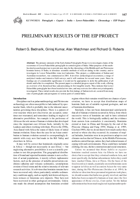 (PDF) Preliminary results of the EIP Project