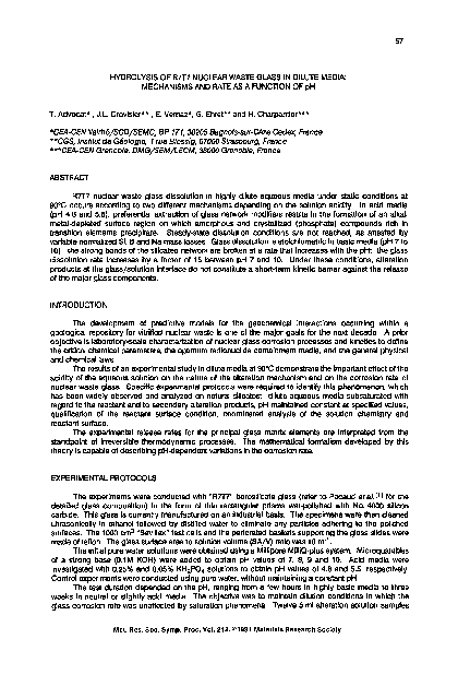 (PDF) Hydrolysis of R7T7 Nuclear Waste Glass in Dilute Media ...