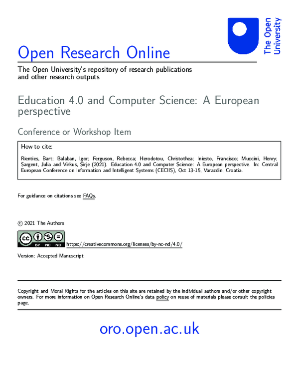 PDF) Education 4.0 and Computer Science A European perspective