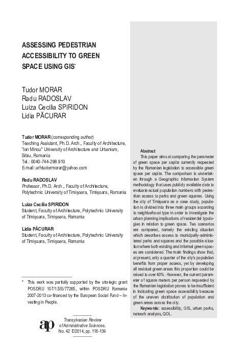 (PDF) Assessing Pedestrian Accessibility to Green Space Using Gis