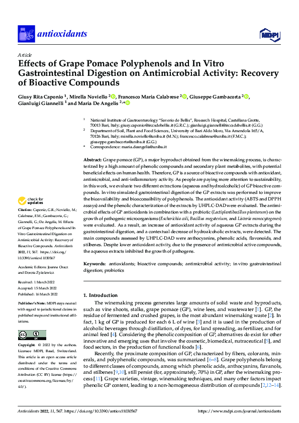 (PDF) Effects of Grape Pomace Polyphenols and In Vitro Gastrointestinal ...