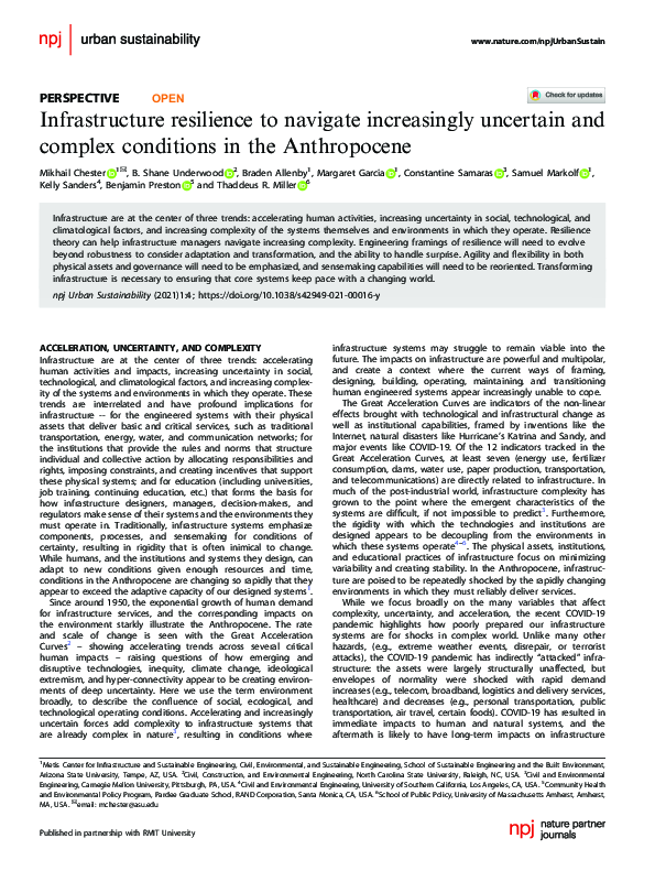 (PDF) Infrastructure resilience to navigate increasingly uncertain and ...