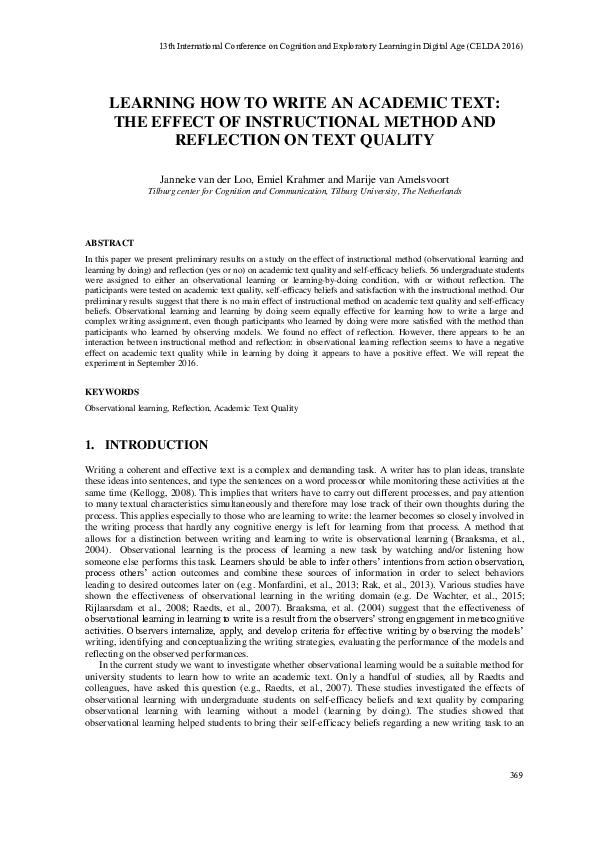 (PDF) Learning how to write an academic text: The effect of ...