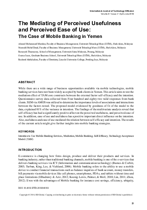(PDF) The Mediating of Perceived Usefulness and Perceived Ease of Use