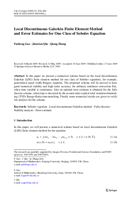 (PDF) Local Discontinuous Galerkin Finite Element Method and Error ...
