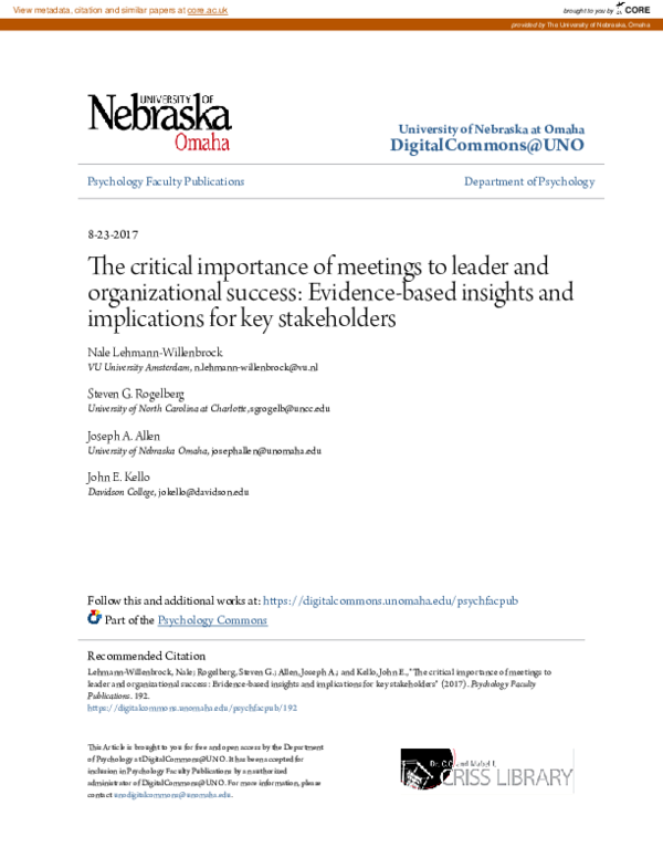 (PDF) The critical importance of meetings to leader and organizational ...