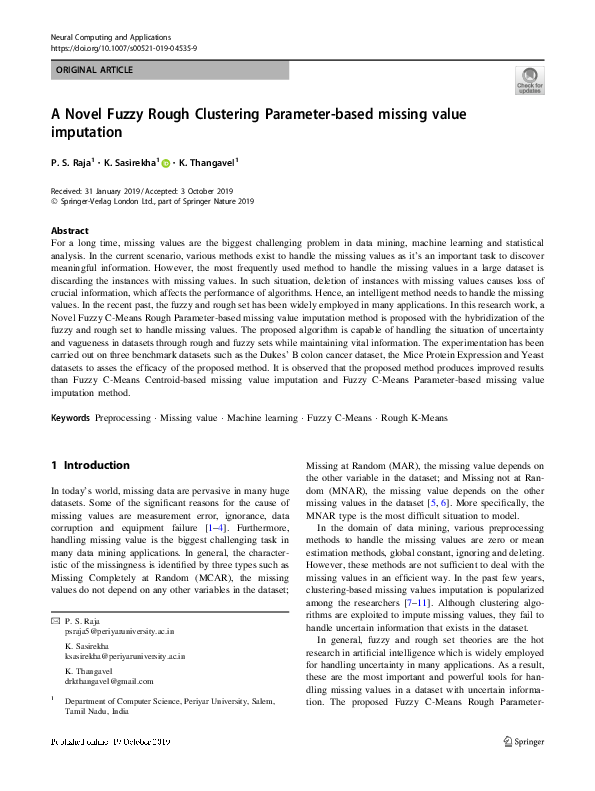 (PDF) A Novel Fuzzy Rough Clustering Parameter-based missing value ...