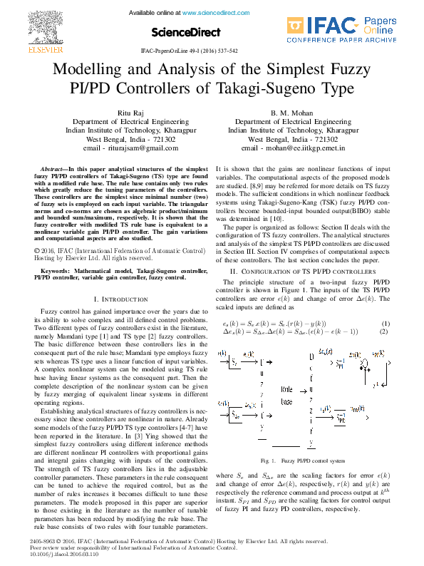 (PDF) Modelling and Analysis of the Simplest Fuzzy PI/PD Controllers of ...
