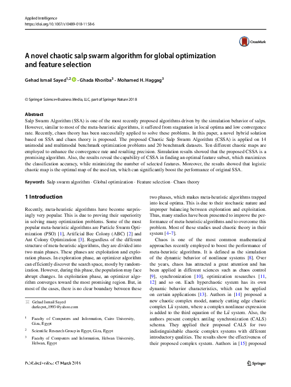 (PDF) A novel chaotic salp swarm algorithm for global optimization and ...