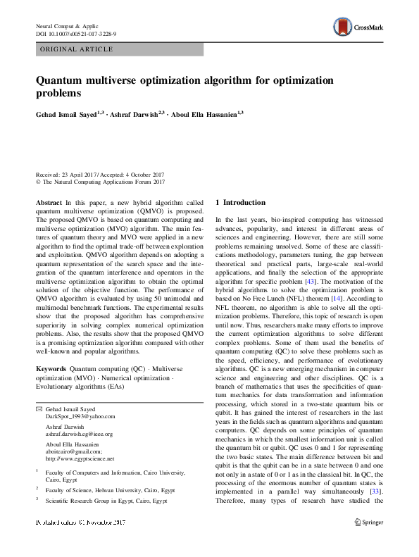 (PDF) Quantum multiverse optimization algorithm for optimization problems