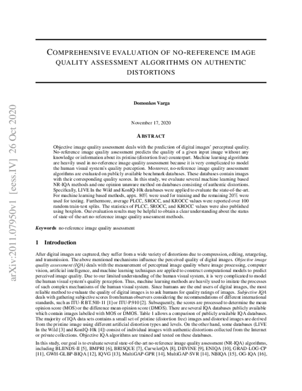 (PDF) Comprehensive evaluation of no-reference image quality assessment ...
