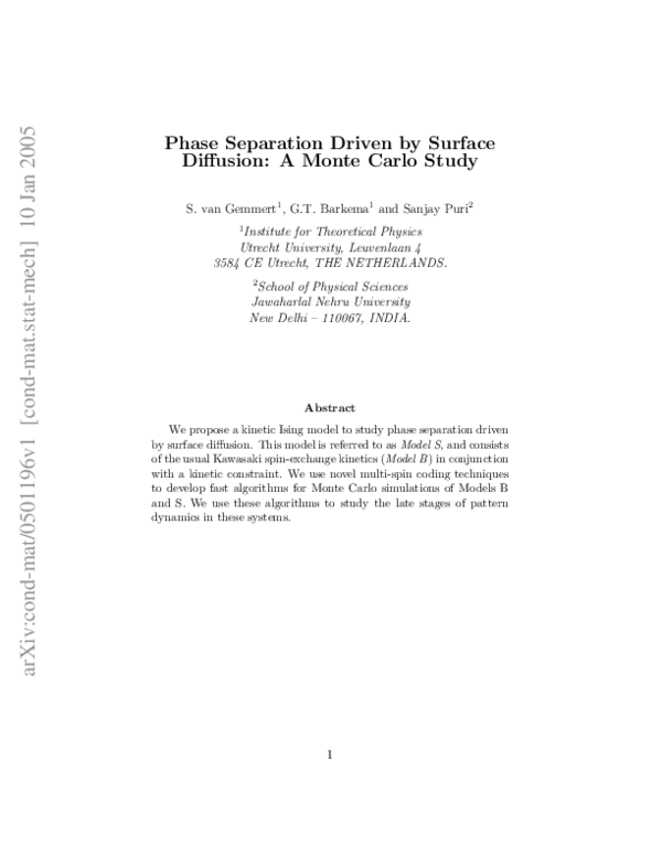 (PDF) Phase separation driven by surface diffusion: A Monte Carlo study
