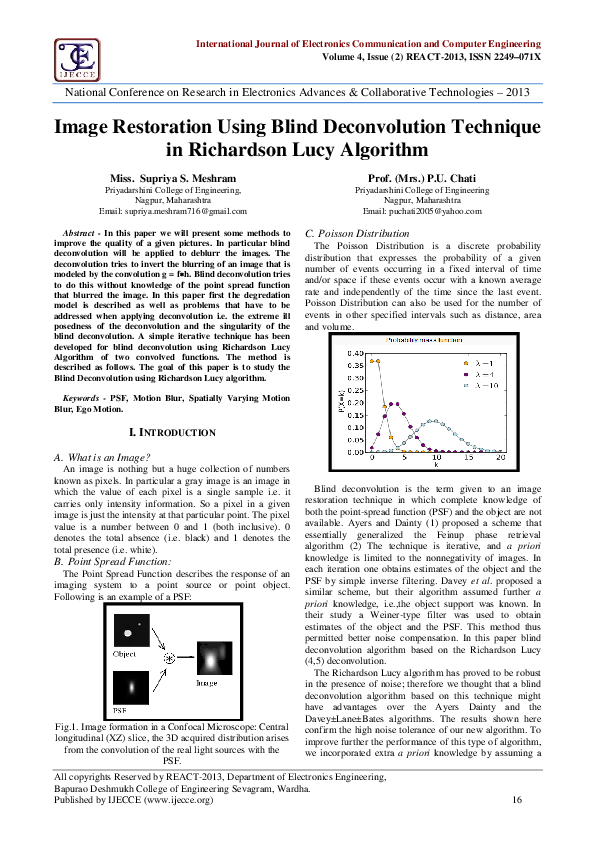 (PDF) Image Restoration Using Blind Deconvolution Technique in ...