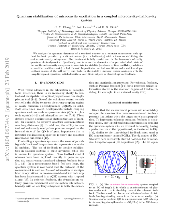 (PDF) Quantum stabilization of microcavity excitation in a coupled ...