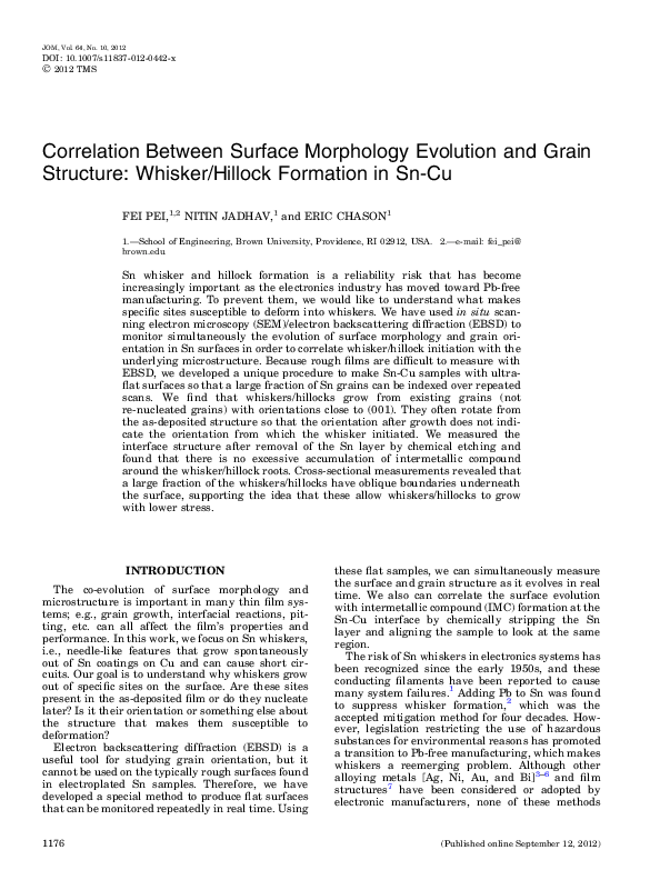 (PDF) Correlation Between Surface Morphology Evolution and Grain ...