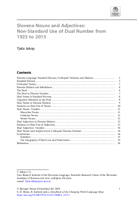 (PDF) Slovene Nouns and Adjectives: Non-Standard Use of Dual Number ...