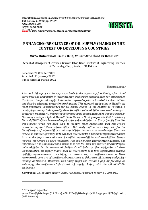 (PDF) Enhancing Resilience of Oil Supply Chains in Context of ...