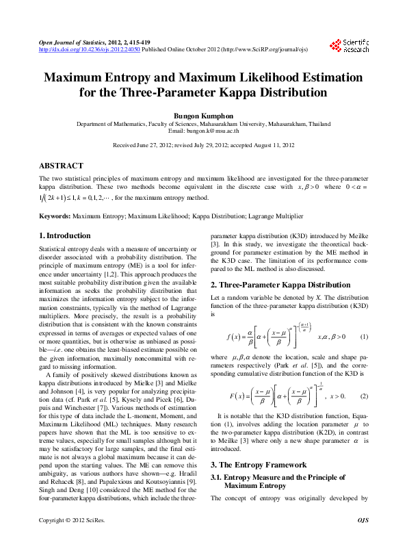 (PDF) Maximum Entropy and Maximum Likelihood Estimation for the Three ...