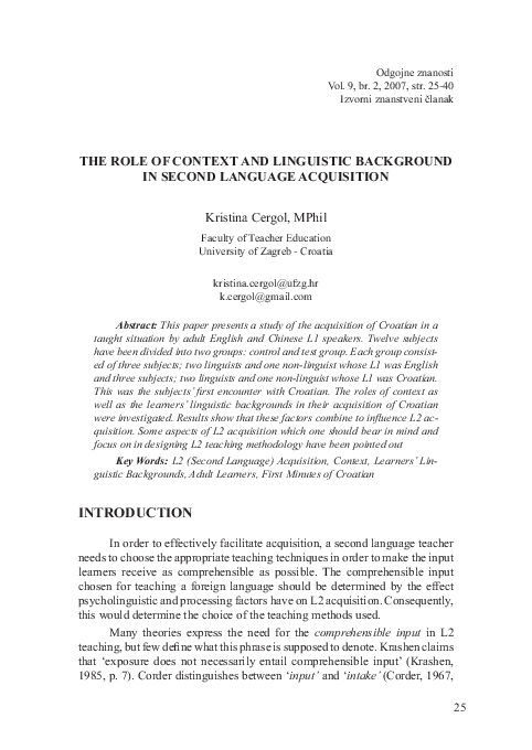 (PDF) The role of context and linguistic background in second language ...