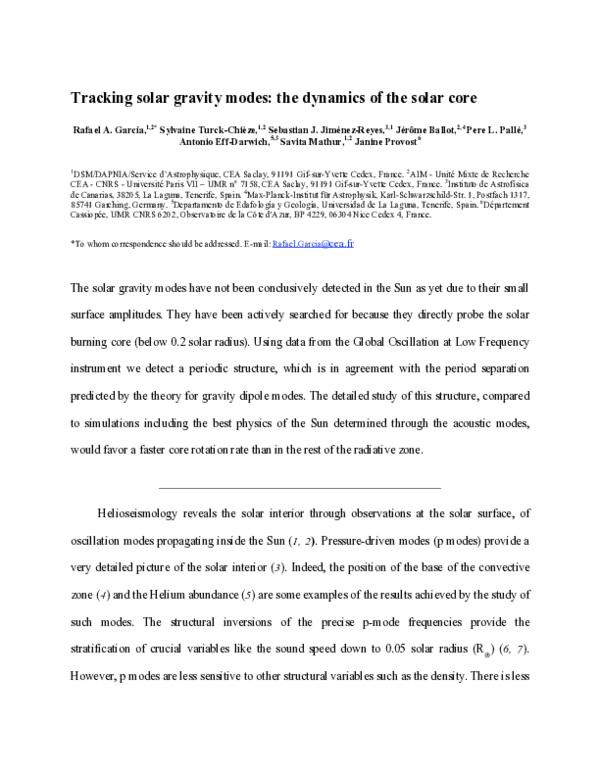 (PDF) Tracking Solar Gravity Modes: The Dynamics of the Solar Core