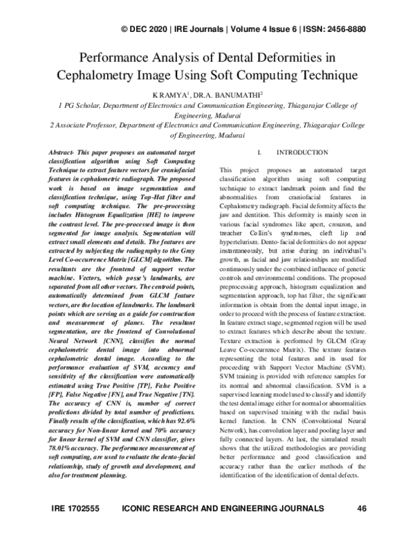 (PDF) Performance Analysis of Dental Deformities in Cephalometry Image ...