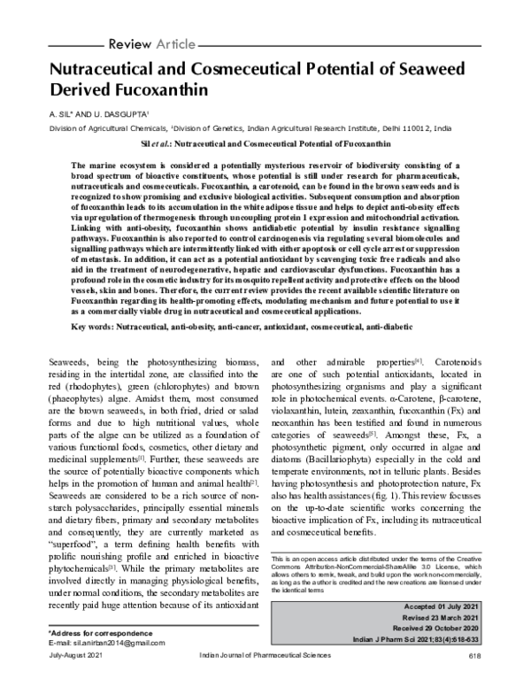 (PDF) Nutraceutical and Cosmeceutical Potential of Seaweed Derived ...