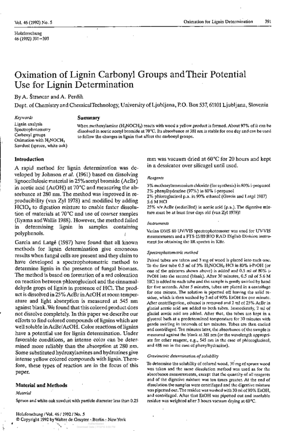 (PDF) Oximation of Lignin Carbonyl Groups and Their Potential Use for ...