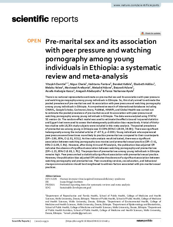 (PDF) Pre-marital sex and its association with peer pressure and watching pornography among