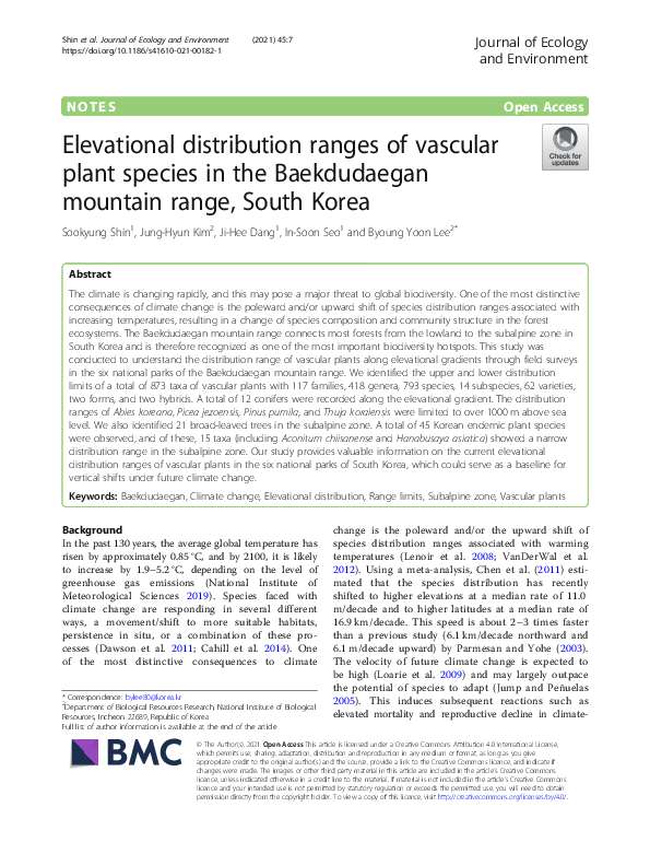 (PDF) Elevational distribution ranges of vascular plant species in the ...